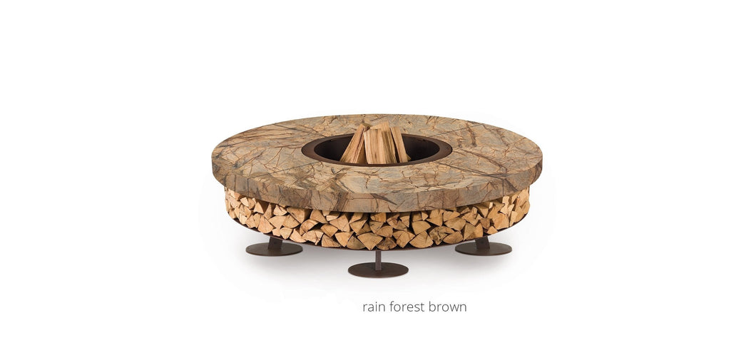 AK47 Design Ercole Marble Rain Forest Brown 2000 mm Wood-Burning Fire Pit-The Outdoor Fireplace Store