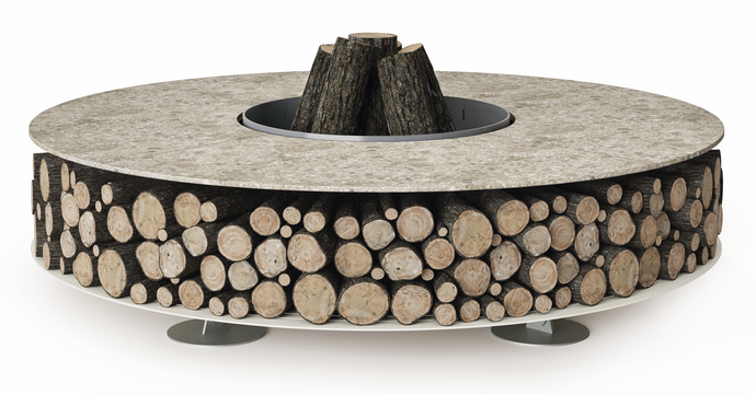 AK47 Design Zero Keramik Botticino Dorato 2000 mm Wood-Burning Fire Pit - The Outdoor Fireplace Store