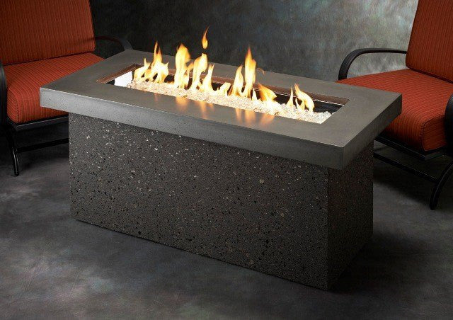 Outdoor GreatRoom Linear Key Largo Fire Pit Table Midnight Mist Top - The Outdoor Fireplace Store