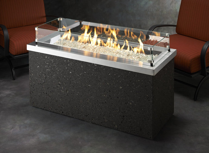 Outdoor GreatRoom Linear Key Largo Fire Pit Table Stainless Steel Top - The Outdoor Fireplace Store