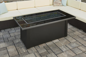 Outdoor GreatRoom Linear Monte Carlo Fire Pit Table Black Glass Top - The Outdoor Fireplace Store