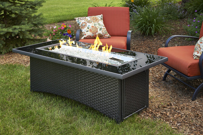 Outdoor GreatRoom Linear Montego Fire Pit Table Black Glass Top - The Outdoor Fireplace Store